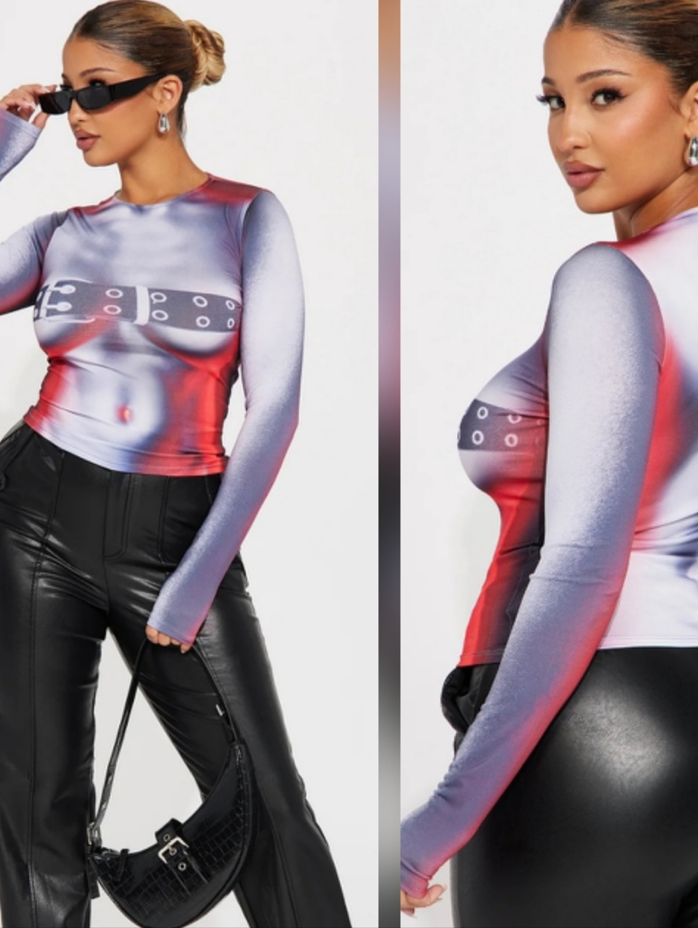 Long Sleeve Ombre Graphic Print Top